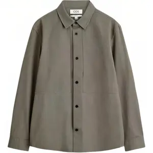 COS Мужская рубашка темно-хаки с заостренным воротником средней высоты