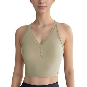 Женский спортивный топ-бра с V-образным вырезом, длинный крой, декоративные пуговицы и широкие бретели Anna-Kaci, Beige