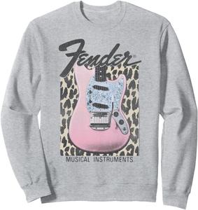 Толстовка Fender Pink Grunge с леопардовым принтом, гитарой и логотипом, серый