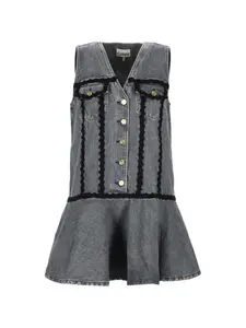 Платье с воланами и v-образным вырезом GANNI, серый