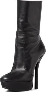 Женские сапоги XYD с круглым носком до середины икры, платформой, боковой молнией, шпилькой, ботильоны на высоком каблуке, обувь для вечеринок и клубов, Black