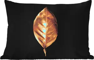 Подушка для улицы - Листья - Шикарный - Золотистый - Растения - Черный - 60 x 40 см - Устойчива к погодным условиям - Подушка для отдыха - Декоративная подушка - Подушка для дома MuchoWow