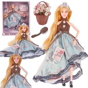 Кукла с короной на голове. Длинные светлые волосы. Платье. Цветочный букет. Расческа. Inna marka