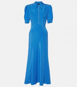 Платье макси из шелка в горошек Alessandra Rich, Bluette-Black