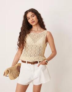 Прозрачный топ без рукавов Vila с зигзагообразным узором в цвете березовый крем