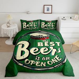 Erosebridal Комплект постельного белья Cans Toddler с ретро-принтом пива, дышащий материал, зелено-красная винтажная расцветка, Green Red