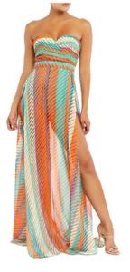 Платье макси Mya без бретелей с разрезом в разноцветную полоску LUXXEL, мультиколор