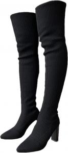 Женские сапоги выше колена, сапоги для женщин выше колена, высокие ботфорты на платформе с массивным каблуком, длинные сапоги из стрейчевого замша, модные сапоги, сексуальные осенние вязаные кожаные слипоны, зимние высокие туфли Generic, C-Black