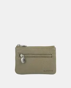 Двоной кошелек с внутренним ключом, изготовленный из телячьей кожи и канваса El Potro, серо-коричневый