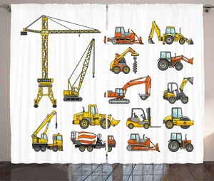 Шторы ABAKUHAUS Rustic Construction, с рисунком машин, универсальные, для гостиной, с петлями и крючками, 280 x 245 см, цвет: желтый, оранжевый, серый Abakuhaus