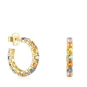 Серьги-кольца Tous Glaring, серебро позолоченное/сапфиры разноцветные