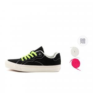 WANSWER Скользоустойчивые износостойкие дышащие лоу-топ скейтбордские кроссовки унисекс черно-розовые WAVE-Night Pink с зелеными шнурками, цвет WAVE-Night Pink (Green Shoelace)