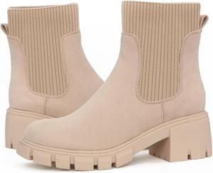 Женские ботильоны на платформе с массивным каблуком, эластичные ботинки Челси, короткие ботинки для женщин Hykytyhk, Apricot