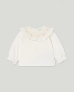 Блузка с длинными рукавами, воротником-рюш и ручной вышивкой в нежных пастельных тонах Coconut El Corte Inglés, белый