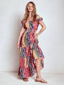 Платье с цветочными полосками и ярусами Boden, Multi