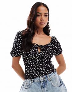 Топ доярки Miss Selfridge с завязками спереди и мелким принтом