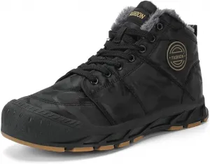 Зимние мужские ботинки, высокие водонепроницаемые ботинки с меховой подкладкой и утеплителем, походные ботинки, теплые дышащие камуфляжные снегоступы для активного отдыха и повседневной носки Qacksv, черный