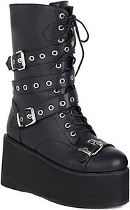 Женские ботильоны VOKLIN с пряжкой, ремешками и шнуровкой на платформе, круглым носком, на молнии, с массивным каблуком, короткие вестерн-ботинки, Black/Patent Leather