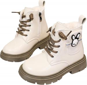 Мальчики Девочки Шнурованные Ботинки Для Прогулок На Открытом Воздухе Дети Кожаные Зимние Сапожки С Меховой Подкладкой Подошва Луг Низкий Каблук Короткие Снежные Сапоги Детские С Боковой Молнией Всаднические Ботинки Нескользящие Ботиночки Generic, Beige