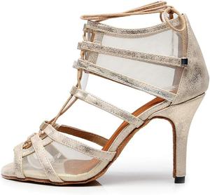 Женские бальные туфли DKZSYIM на высоком каблуке с ботильонами, для выступлений, модель QJW1006, Gold-3 1/3" Heels-Zg-Rubber Sole-1006