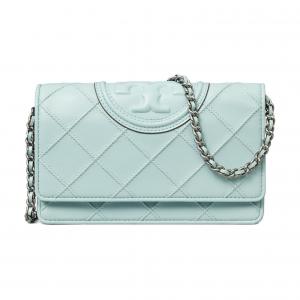 Сумка через плечо Fleming Leather, мини-кошелёк, светло-голубой TORY BURCH