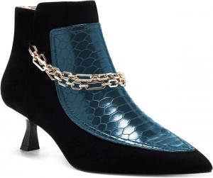Женские ботильоны FOWT с тиснением под крокодил, на низком каблуке-туфле с золотой металлической цепочкой, с задней молнией, сексуальные с острым носком, двухцветные короткие ботильоны для платья, повседневные и офисные, размеры 4-16 US