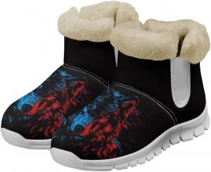 Женские зимние ботинки chaqlin Wolf Snow, высокие до щиколотки, модные, с мягким флисовым утеплителем, уютные с плоским каблуком, легкие, повседневные, для работы, прогулок и походов, Red Blue Wolf Head Face