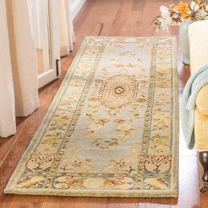 Ковер-дорожка SAFAVIEH, 69 x 244 см, Bergama Collection, Light Blue & Ivory, ручная работа, французский кантри, шерсть, идеально для помещений с высокой проходимостью в гостиной, спальне (BRG174A)