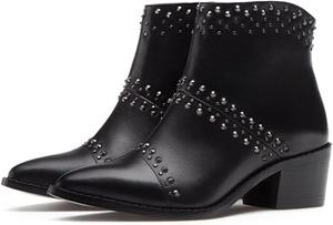 Женские ботильоны Tang'scuisins с заостренным носком, украшенные заклепками, на массивном низком каблуке, стильные для повседневной носки и вечеринок, размеры 4-16 US, Black