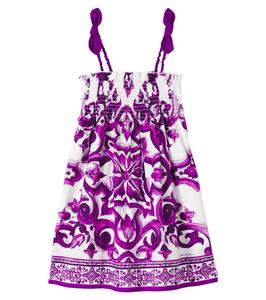 Платье из хлопкового поплина с плиссировкой Majolica Dolce&Gabbana Kids, Mix Maiolica Viola