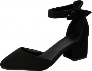 Женские сандалии SACFOF с массивным низким каблуком, замшевые, с заостренным носком, вырезами, на щиколотке с ремешком и пряжкой, летние элегантные ботильоны, Black