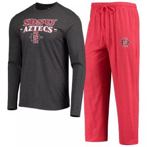 Мужской комплект для сна с длинными рукавами и брюками Concepts Sport Cardinal/Heared Charcoal San Diego State Aztecs Meter