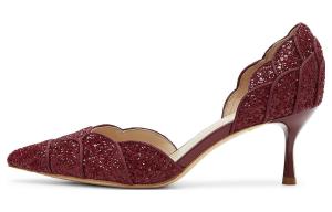 Розовые женские туфли-лодочки на тонком каблуке 6,5 см красные Velour Red 73Hours