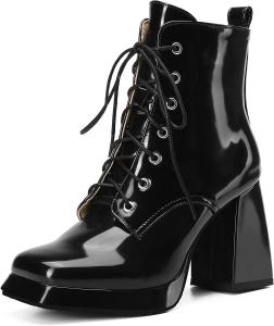 Женские ботинки Gicoiz с квадратным носком, модные, лаковые, военного стиля, с коротким голенищем, Black 2