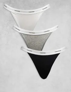 Комплект из 3 трусов бикини из хлопка стрейч в рубчик Calvin Klein черного/белого/серого цвета