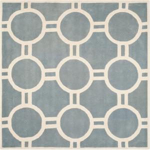 Ковер SAFAVIEH, 214 x 214 см, Chatham Collection, Blue & Ivory, ручной работы, геометрический узор, шерсть, подходит для помещений с высокой проходимостью в гостиной, спальне (CHT739B)