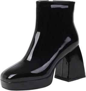 Женские модные ботильоны LYYSKY с квадратным носком на высоком толстом каблуке 9 см, короткие, с боковой молнией и платформой, размер US4-US14, Black(525-1)