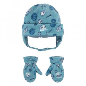 Комплект из 2 предметов из флисовой шапки и варежек для малышей Nike Futura Sportsball с принтом, синий