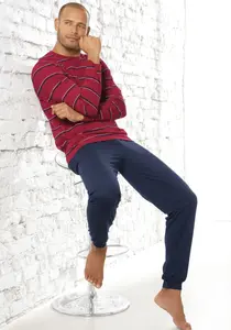 Пижама H.I.S (2 шт., 1 шт.), с полосками, окрашенными в пряжу, синий