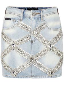 Джинсовая мини-юбка с брошью Philipp Plein, синий