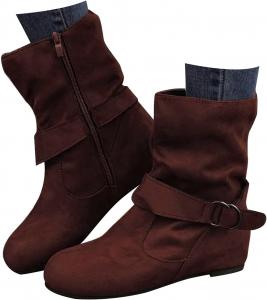 Generic Черные ковбойские сапоги для женщин, женские кожаные сапоги миди для ковбойш, сапоги с круглым носком и широкой голенью, западные ботильоны на молнии сбоку, удобные ботинки-казаки