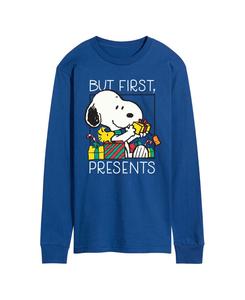 Мужская футболка с длинными рукавами с графическим принтом "Peanuts Christmas Snoopy But First Presents" AIRWAVES, Royal blue