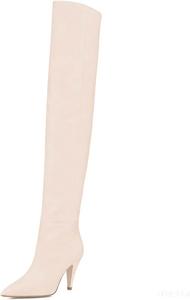 Женские ботфорты XYD с высокими голенищами, средний каблук-конус, выше колена, эластичные, с острым носком, модные свободные зимние теплые длинные ботильоны, Bisque