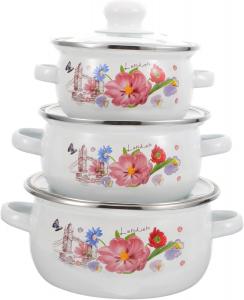 Набор эмалированных кастрюль GANAZONO с крышками, 3 предмета, белый