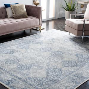 Ковер SAFAVIEH, 275 x 366 см, Restoration Vintage Collection, Ivory & Blue, ручной работы, потертая шерсть и вискоза, идеально для помещений с высокой проходимостью в гостиной, спальне (RVT705A)