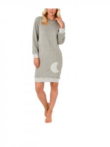 NORMANN Ночная рубашка из махровой ткани, с длинными рукавами, манжетами, в горошек, серого цвета
