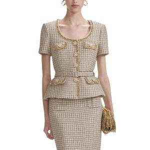 Self-portrait Каменный твидовый блузка с аппликацией, Gold