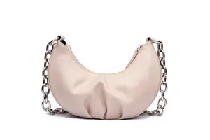 Сумка через плечо COLLEZIONE ALESSANDRO "Kasumi", с небольшими складками и грубой цепочкой на плечо, бежевый