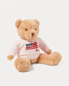 Маленький плюшевый медвежонок, Полярный в свитере с флагом Polo Ralph Lauren, светло-бежевый