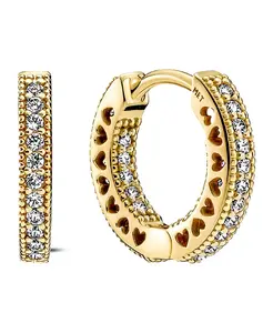 Серьги-Кольца с паве-сердечками Pandora, gold